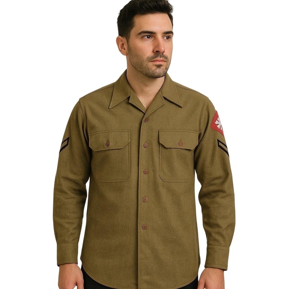Vintage US Army Shirt Mens 15-32 100% Wool WWII Military Uniform Flannel‎ 40s